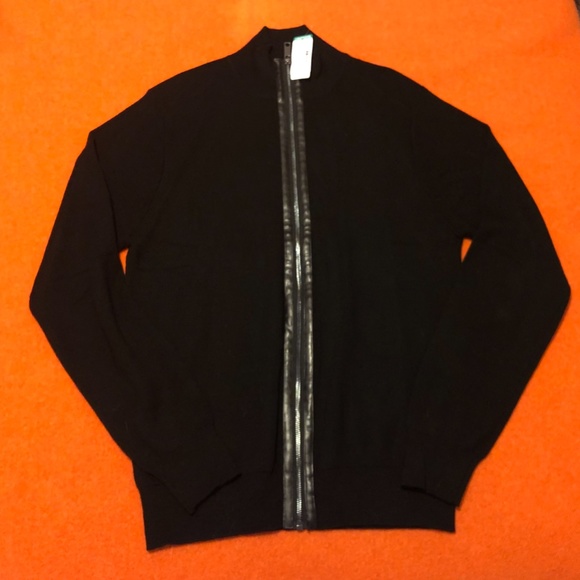 Black merino wool blend zip up mock neck retro cardigan NWT - Picture 2 of 8